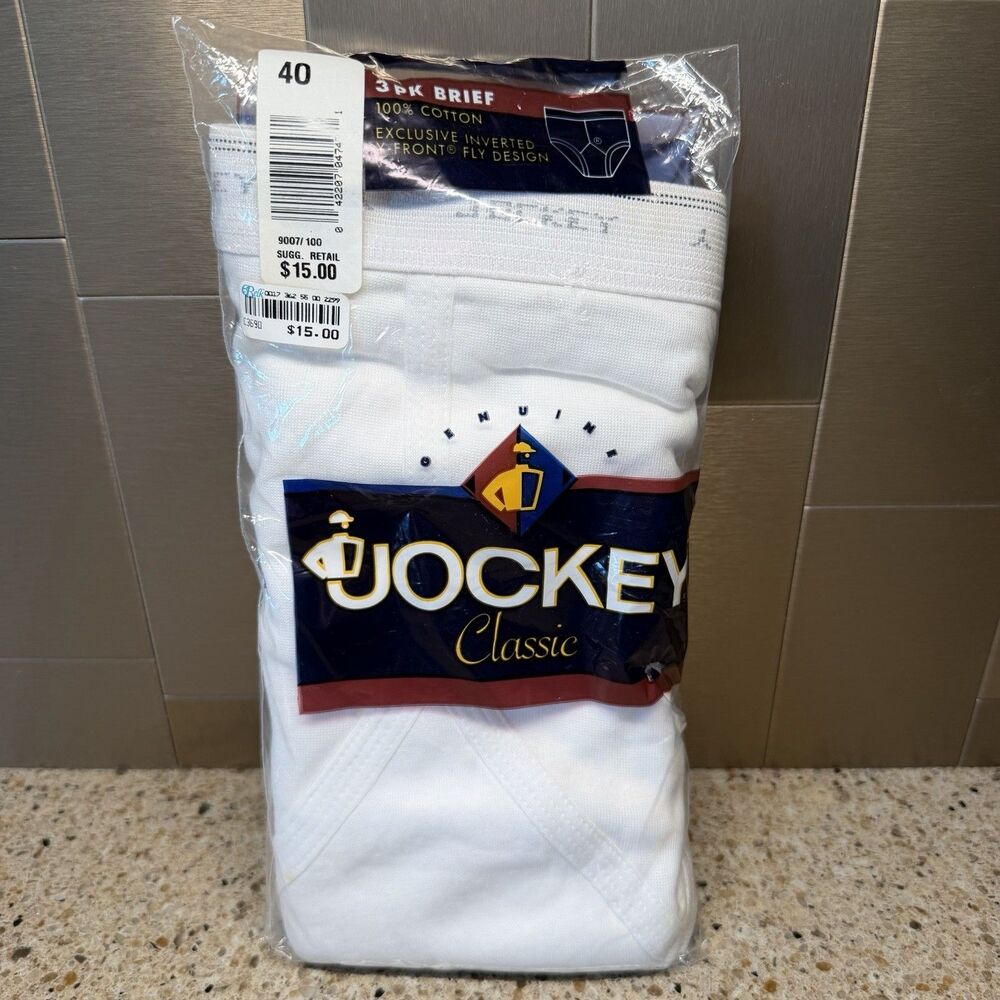 Vintage Jockey Classic Briefs 3 Pack Size 40 Deadstock White NOS Style 9007CR